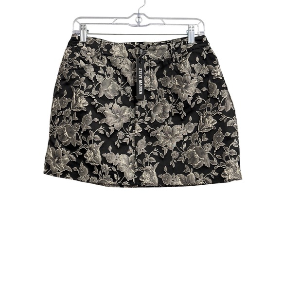 Steve Madden Dresses & Skirts - Steve Madden Beck Skirt Black Silver Floral Brocade Mini Skirt Size 4 BO409104